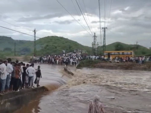 In Sawai Madhopur, Rajasthan, water overflowed at Sherpur Jhareetih in Ranthambore.