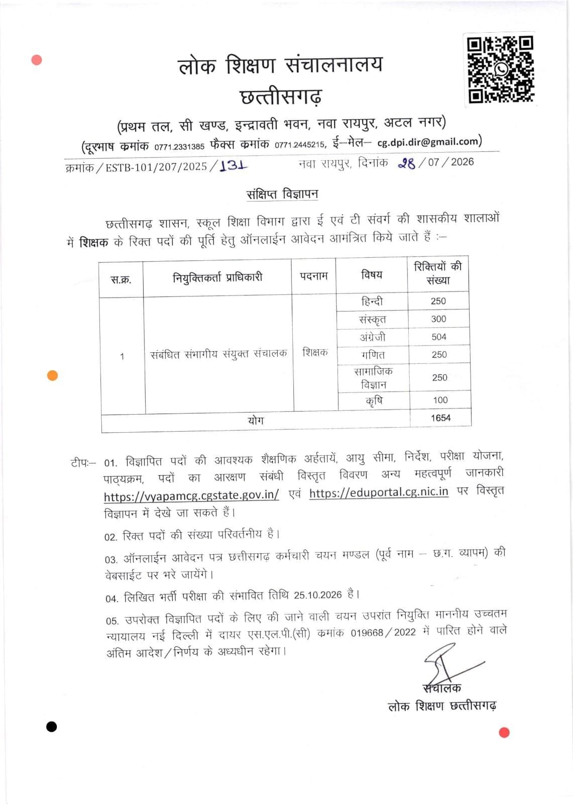 नोटिफिकेशन में पीटीआई के 154 पद गायब।