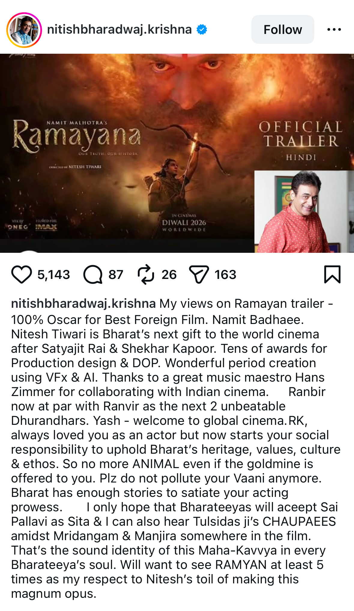 Nitish Bharadwaj's post.
