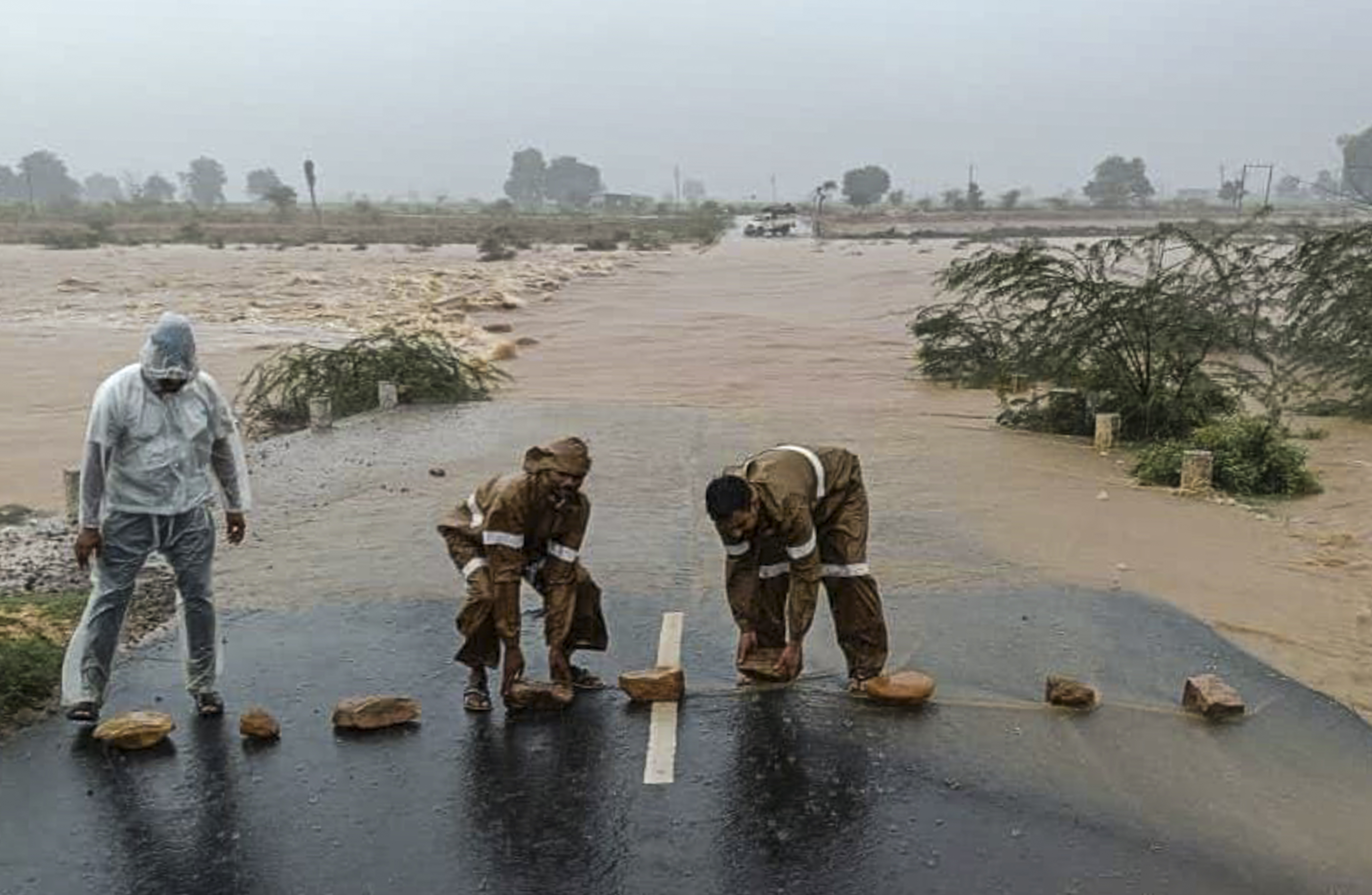 Roads were waterlogged after heavy rain in Morbi, Gujarat.