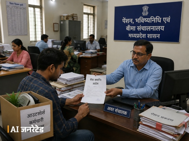 आउटसोर्स कर्मचारियों को सेवा समाप्ति का आदेश पकड़ा दिया गया।