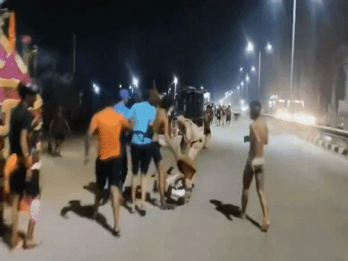 When the young man got out of the car and ran, the accused and his companions chased him, knocked him down, and started kicking and punching him. The police barely managed to rescue the young man from their clutches.