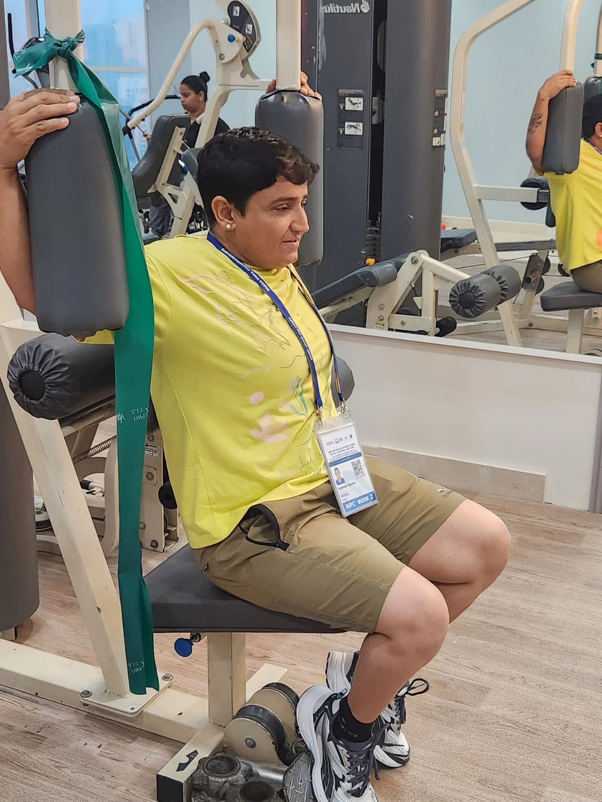 Sharmila sweats a lot in the gym before shot put practice. She works out in the gym for 1 to 2 hours.