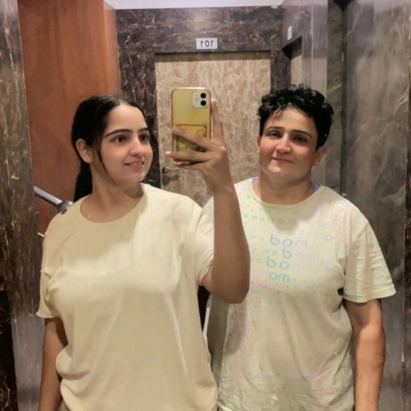 Sharmila Dhankar with her elder daughter, Anuj.