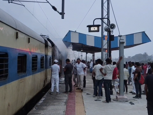 Smoke continued to emanate from the train bogie for a long time