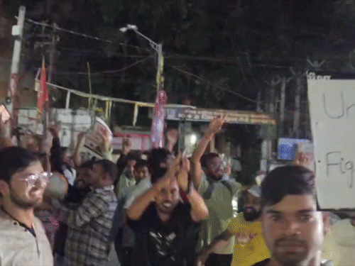 Here, students are protesting along the lines of the demonstration held at Jantar Mantar in Delhi.
