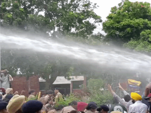 चंडीगढ़ में AAP का प्रदर्शन, पानी की बौछारें चलाईं। - Dainik Bhaskar