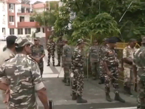 Security was stepped up at the State Guest House ahead of talks with the students.
