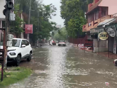 रोहतक के मॉडल टाउन में डबल पार्क के पास भरा पानी।