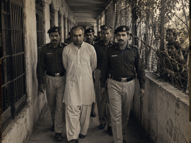जुल्फिकार अली भुट्टो को तनाशाह अयूब खान ने भड़काऊ भाषण देने के आरोप में गिरफ्तार करवाया था। AI इमेज