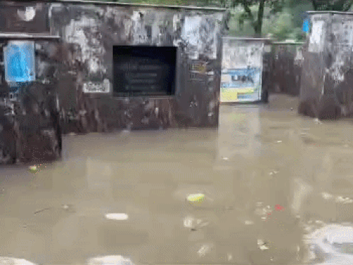 डबल पार्क के गेट पर भरा पानी।