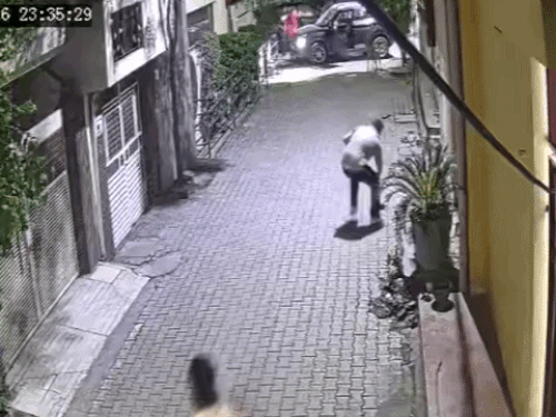 हरजिंदर सिंह को बचाने के लिए साथी ने हमलावरों पर एक पत्थर फेंका। लेकिन हरजिंदर सिंह को पकड़कर आारोपी पीटते रहते हैं।