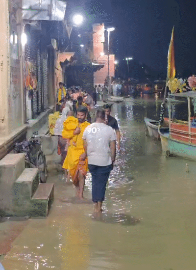 The circumambulation path at Keshighat in Vrindavan, Uttar Pradesh, has been submerged