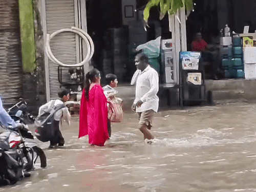 हरियाणा के गोहाना में तेज बारिश से जींद रोड पर जलभराव हो गया।