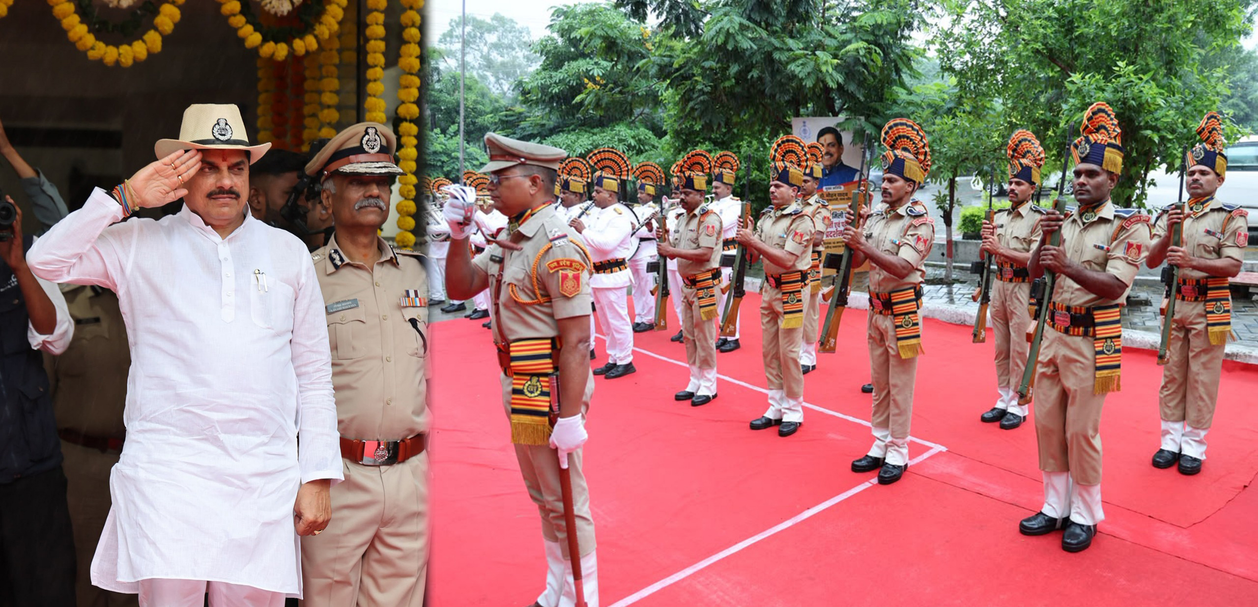 मुख्यमंत्री डॉ. मोहन यादव को पुलिस विभाग में नवीन भर्ती एवं पदोन्नति आभार प्रदर्शन समारोह में पहुंचने पर पुलिस टुकड़ी-बैंड द्वारा गार्ड ऑफ ऑनर दिया गया।