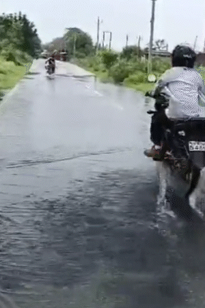 The Ganges River is in spate in Farrukhabad, with water flowing over the roads.