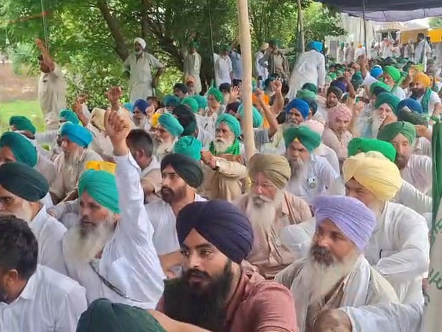 धरने के दौरान नारेबाजी करते किसान