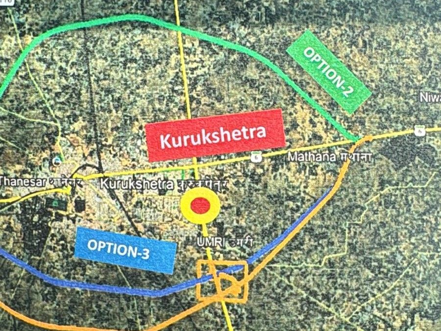 कुरुक्षेत्र से निकलने वाले बाईपास का नक्शा।