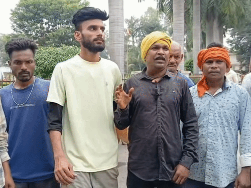 मवेशियों को लेकर कलेक्टोरेट पहुंचे ग्रामीण।