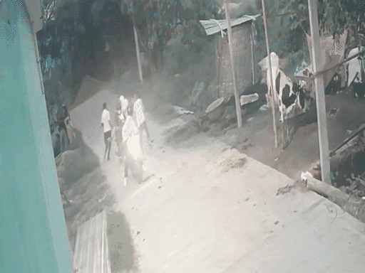 रामनरेश अपराधियों को देखकर कच्चे रास्ते की ओर भागते हैं।