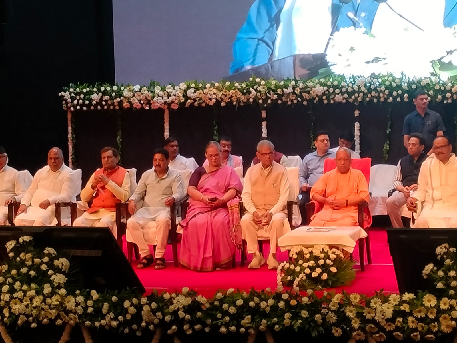 CM Yogi watched a short movie on Partition Horrors in the auditorium of Lokbhawan along with his ministers and Mayor Sushma Kharkwal.