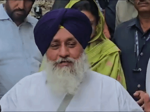 Sukhbir Badal talking to media after being discharged from hospital.