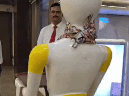 Manager Mangat controlling the robot with remote.