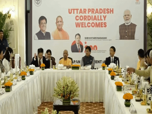 Central Ministers Piyush Goyal, Jitin Prasad, UP Ministers Suresh Khanna and Nand Gopal Nandi were also present with CM Yogi at the UP-Japan Investment Meet in Delhi.