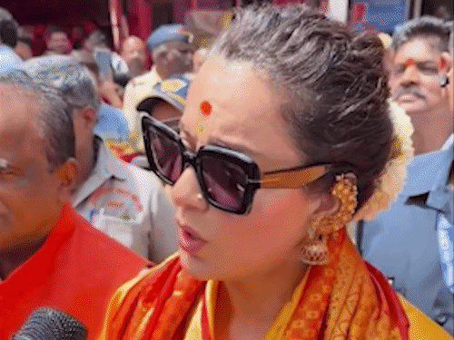 Kangana Ranaut talking to the media.