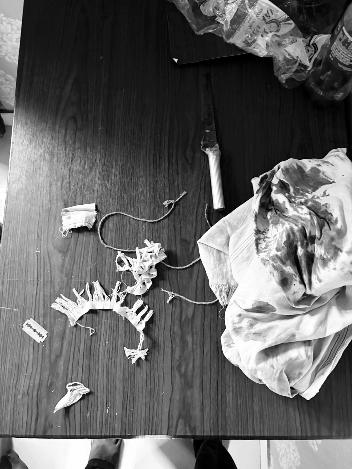 According to family members, Rajkaran had first tried to cut his veins, blade and knife kept on the table
