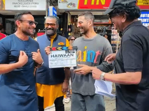 फिल्म 'हैवान' की शूटिंग के दौरान अक्षय कुमार और सैफ अली खान।