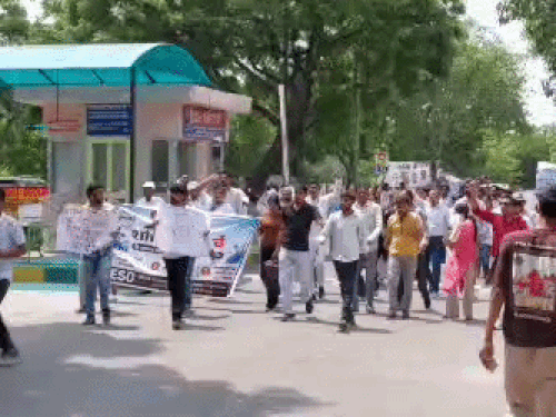 एमडीयू में विरोध प्रदर्शन करते छात्र।
