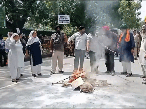 राहुल गांधी के घर के बाहर प्रदर्शन करते सिख दंगा प्रभावित परिवार।  - Dainik Bhaskar