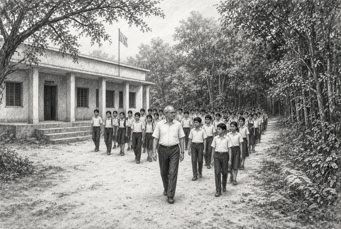 स्वतंत्रता दिवस समारोह खत्म होने के बाद प्रिंसिपल करीब 200 छात्र-छात्राओं को स्कूल से बाहर लेकर निकले।