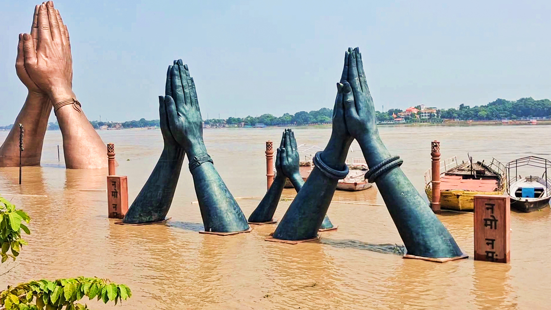 All major 84 ghats in Uttar Pradesh have been submerged. The picture is of Namo Ghat.