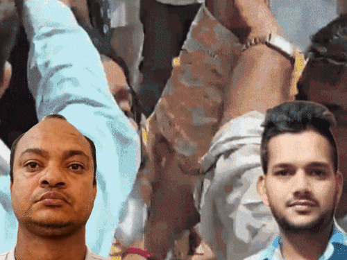 हिसार के किनाना गांव में जीवन के अंतिम संस्कार के दौरान उसकी बहन भाई-भाई चिल्लाती रही थीं। इनसेट में जीवन (दाएं) और मुख्य आरोपी रमेश अत्री (बाएं)। - Dainik Bhaskar