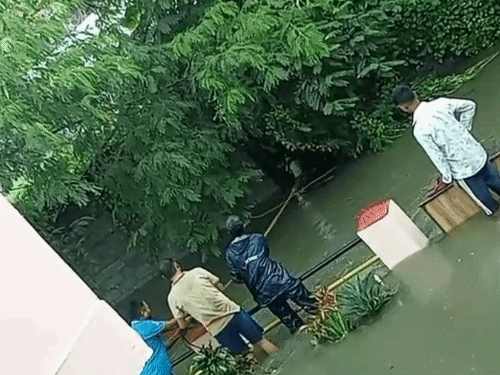 रायपुर में नाले में फंसे लड़के को रस्सी के सहारे खींचकर बचाया गया।