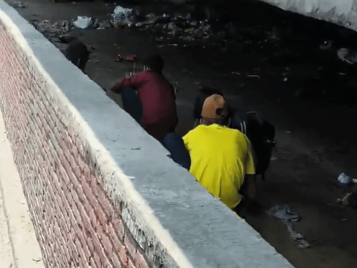 वीडियो में पुल के नीचे 4 युवक नशा करते नजर आए।