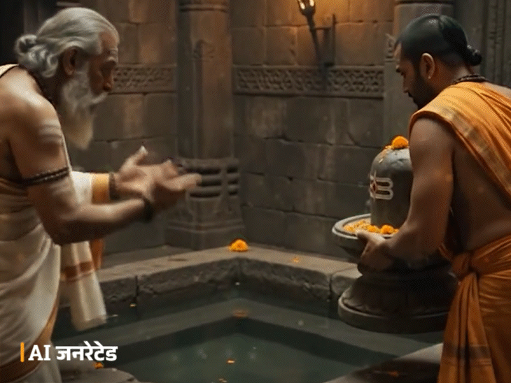 मंदिर व शिवलिंग को बचाने पानी में शिवलिंग को छिपा दिया गया था।