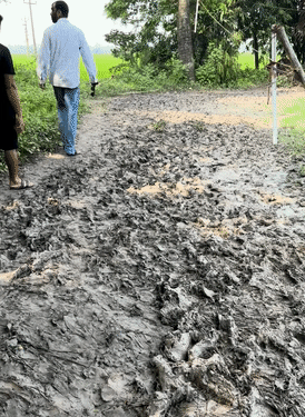 कीचड़भरे रास्ते से रिपोर्टिंग करने पहुंची भास्कर टीम।