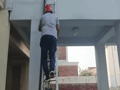 Fire brigade personnel reached the nursery of newborns by using ladders.