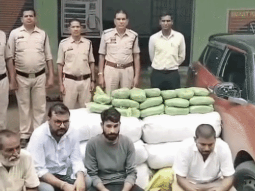 गांजा तस्करी में जब्त मिनी ट्रक और स्विफ्ट कार।