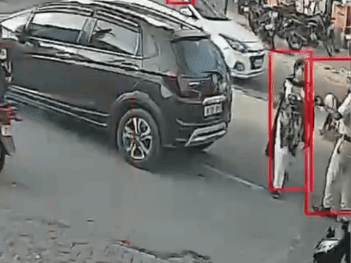 फतेहाबाद में जेब्रा क्रॉसिंग पर कार नहीं रोकने के बाद होमगार्ड से मोबाइल छीनते हुए महिला। - Dainik Bhaskar