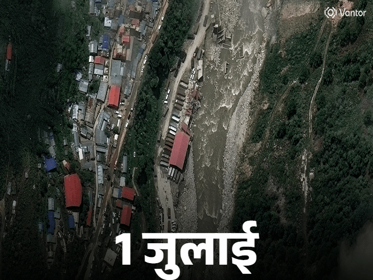 नेपाल के तिमुरे इलाके में इमारतें और सड़कें तबाह हो गईं। आसपास का बड़ा इलाका बाढ़ से प्रभावित हुआ है।