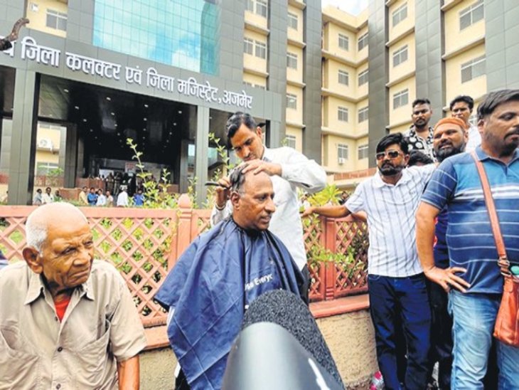 अजमेर| टिकट नहीं मिलने पर भाजपा के वरिष्ठ नेता महेंद्र भाटी ने मुंडन करा लिया। - Dainik Bhaskar