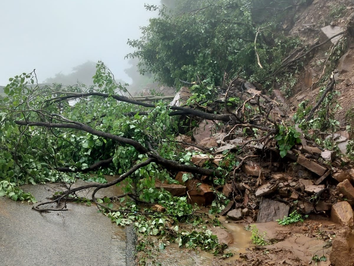 भूस्खलन से सीधी-उत्तर प्रदेश मुख्य मार्ग पर वाहनों की आवाजाही बंद।