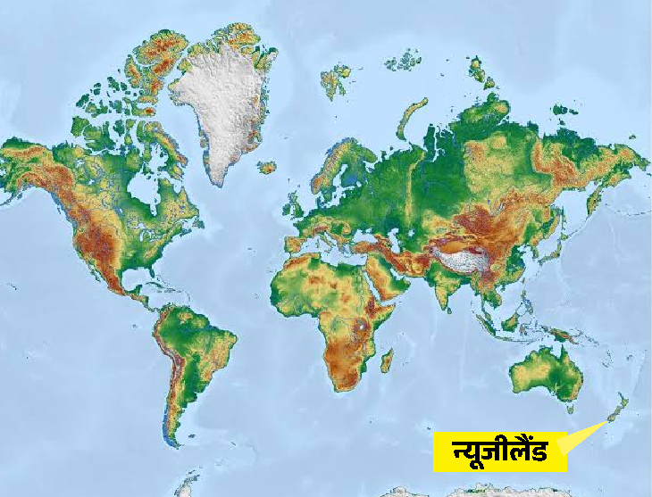 मर्केटर नक्शे में न्यूजीलैंड।