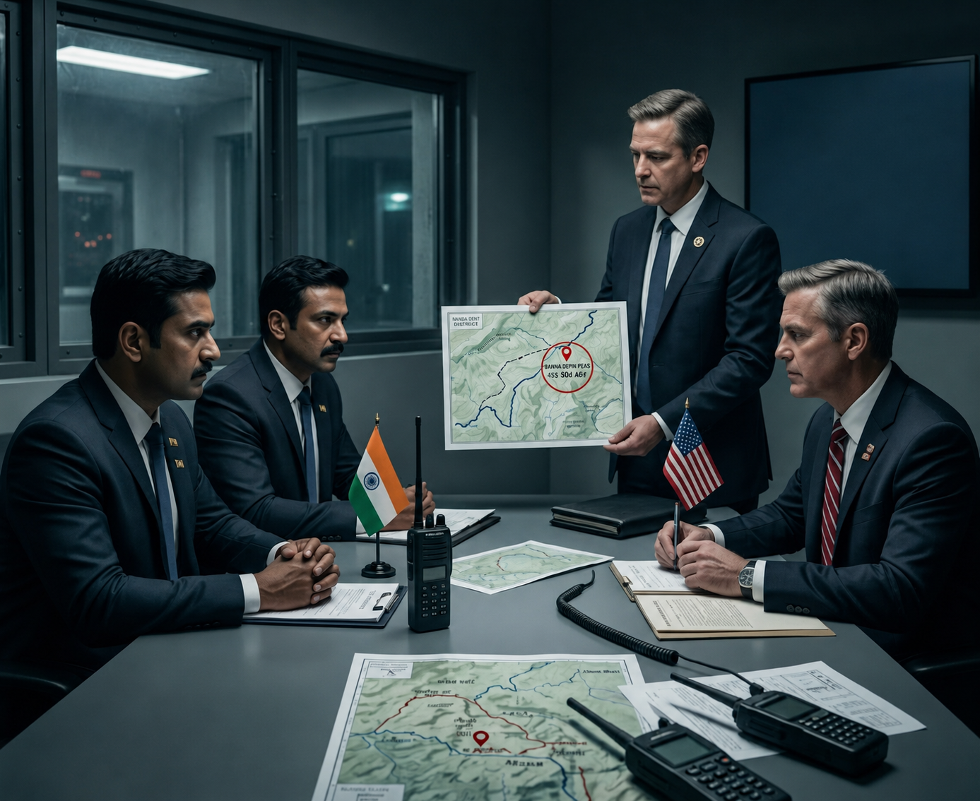 अमेरिकी दूतावास में मीटिंग के दौरान दोनों देशों के खुफिया अफसर। AI इमेज