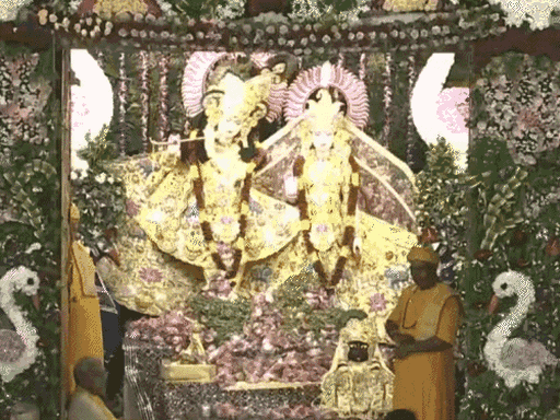 मथुरा श्रीकृष्ण जन्मभूमि मंदिर में नंदलाल की आरती की गई। लोगों ने ठाकुर जी के दर्शन किए।
