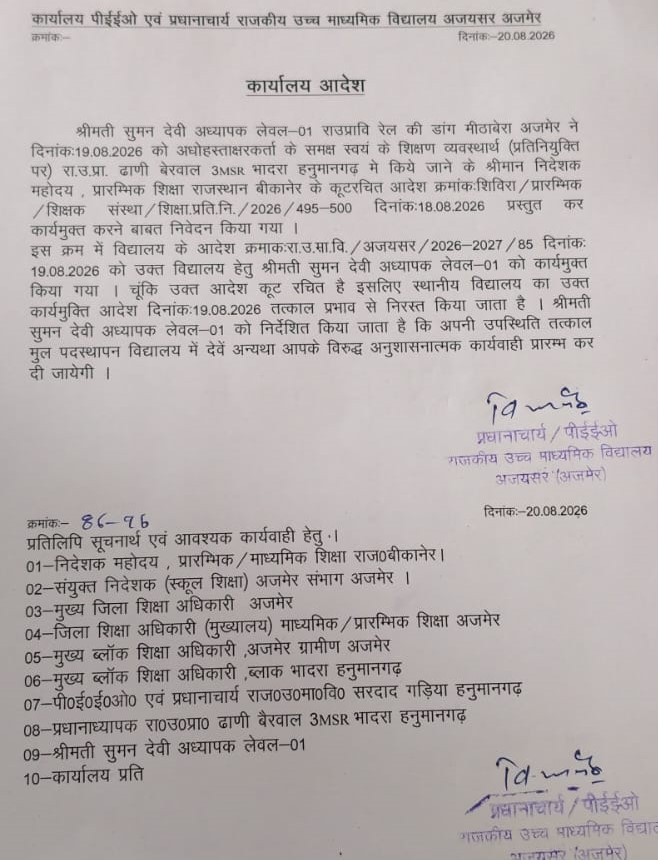 महिला टीचर सुमन देवी का फर्जी डेपुटेशन लेटर।